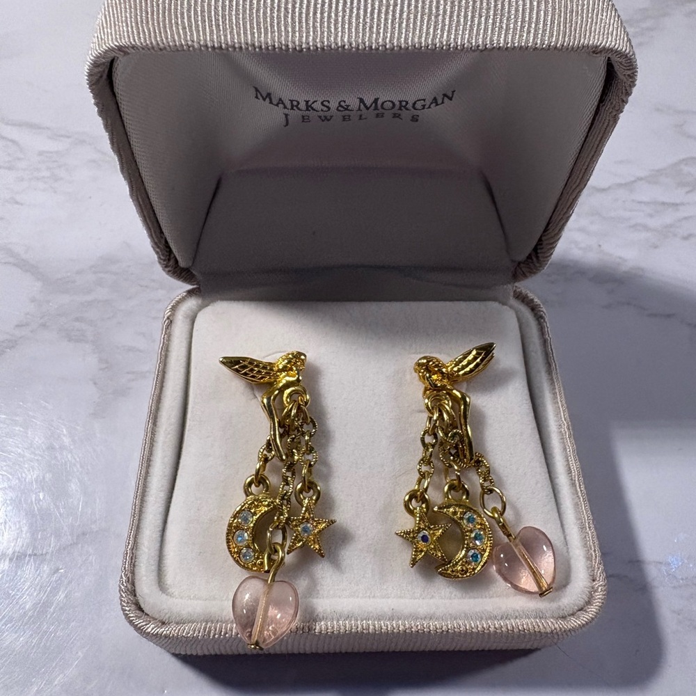 Kirks Folly Vintage Gold and Pink Dangle Fairy Earrings